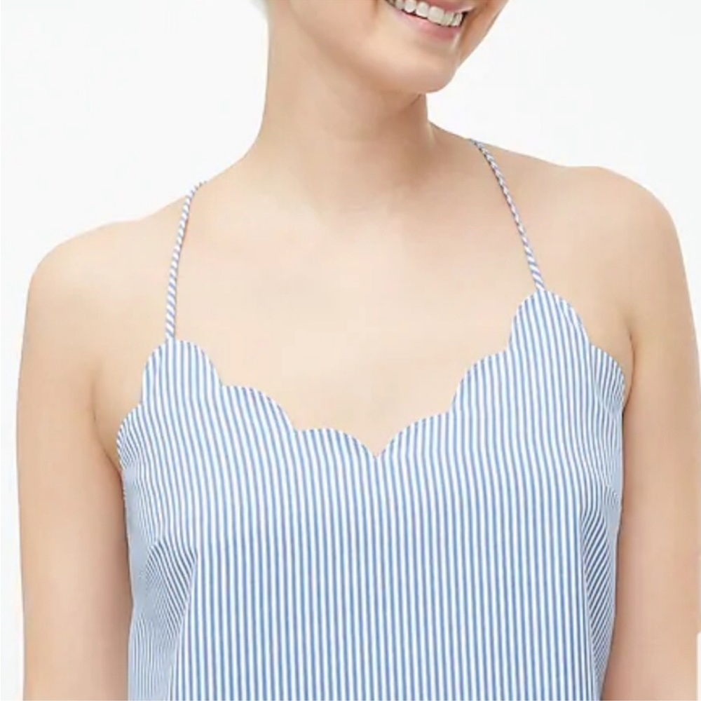 NWT J.crew Striped Scalloped Racerback Cami Top Women Blue White Striped Sz. 8 - Picture 3 of 8